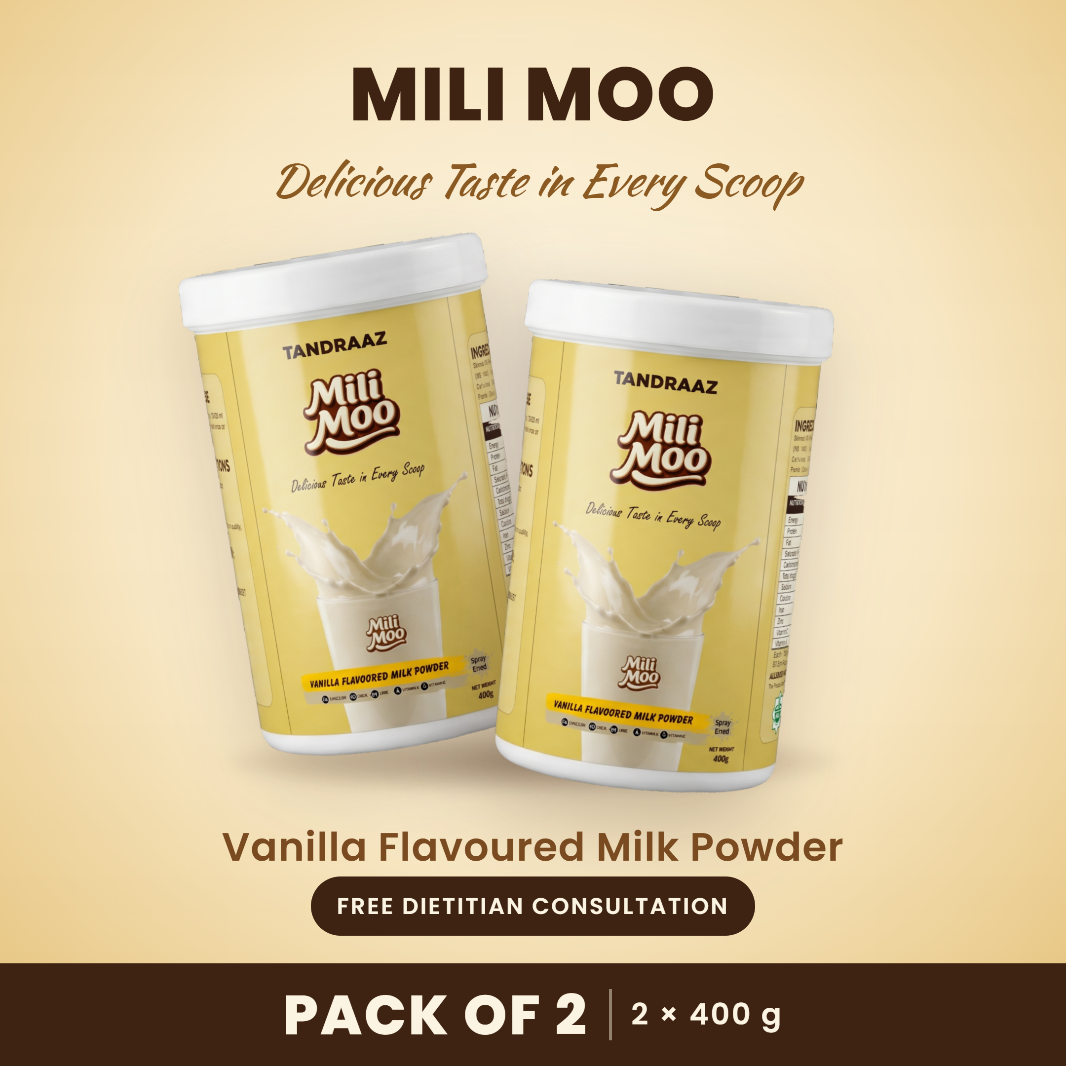 Mili Moo Chocolate Flavoured Milk Powder – Pack of 3 (3 × 400g)