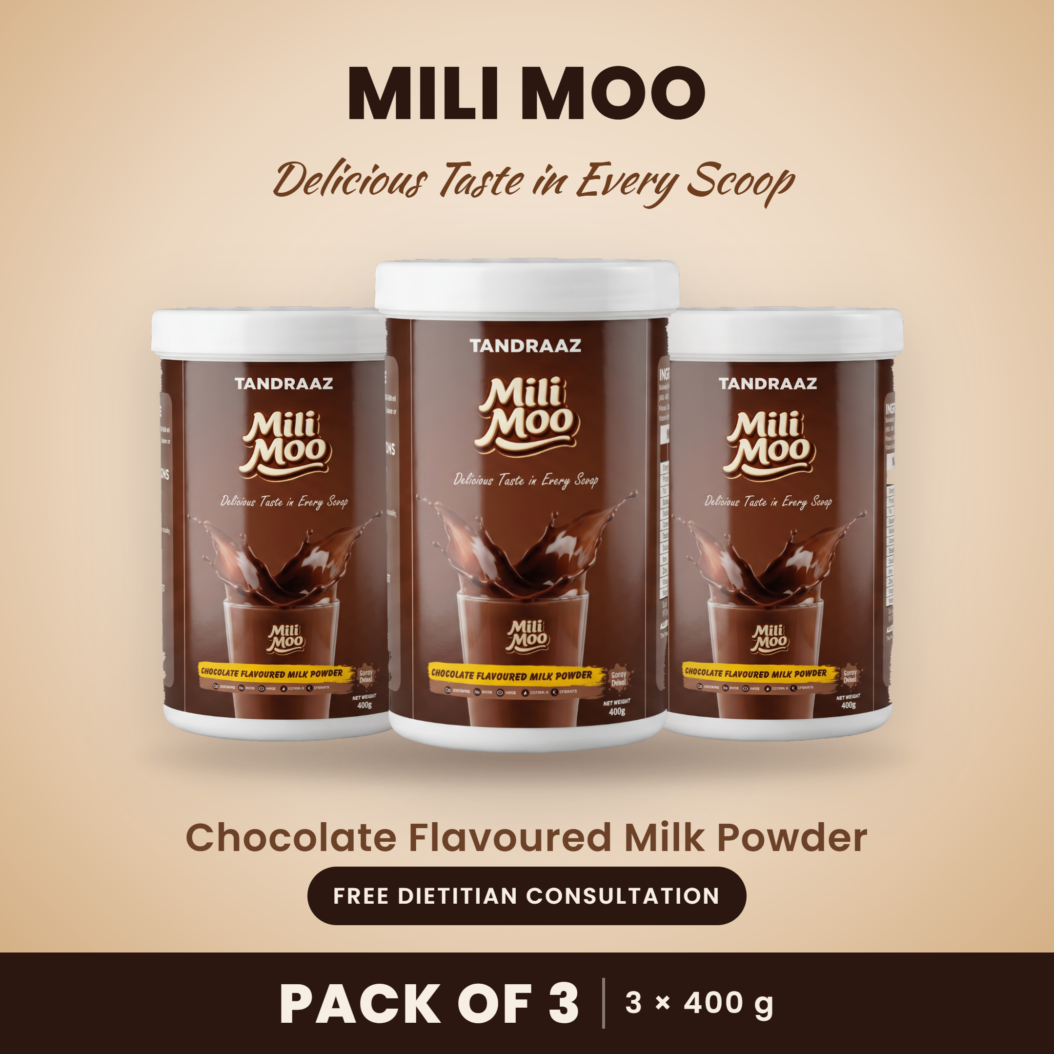 Mili Moo Vanilla Flavoured Milk Powder – Pack of 3 (3 × 400g)