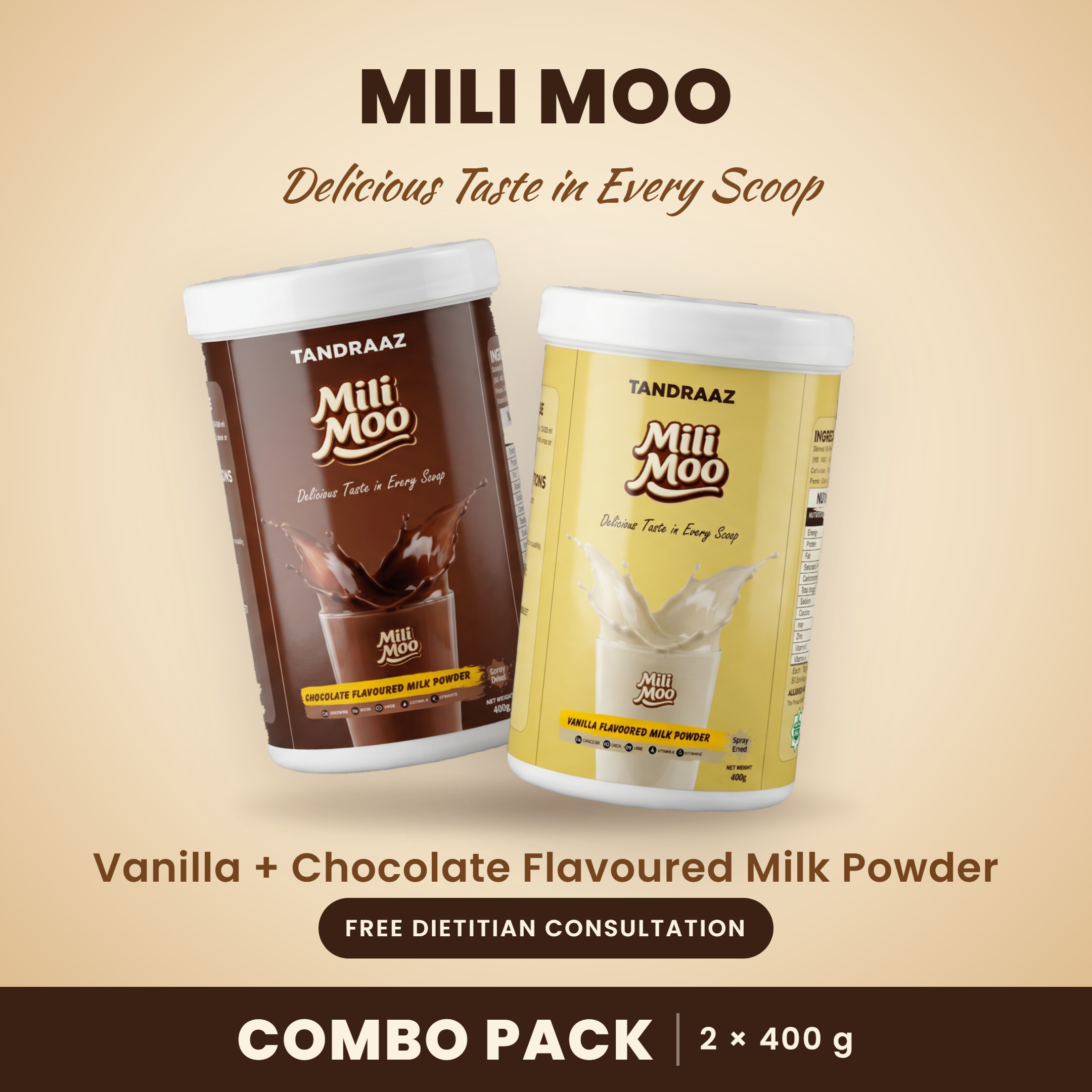 Mili Moo Chocolate Flavoured Milk Powder – Pack of 3 (3 × 400g)