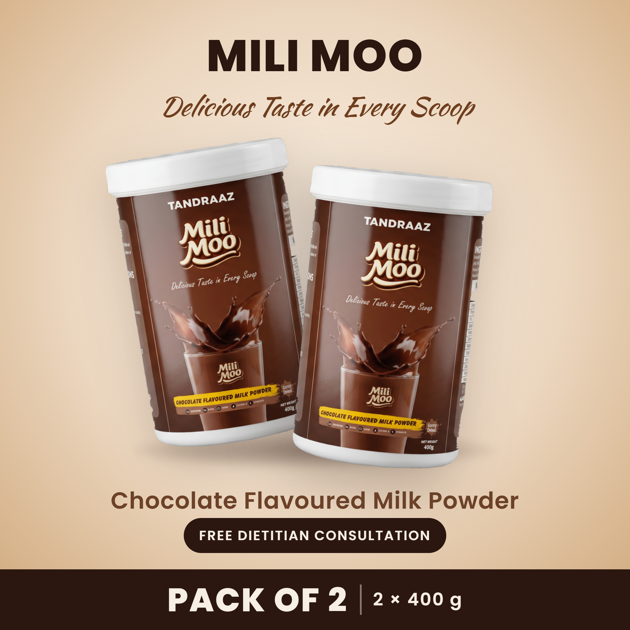 Mili Moo Chocolate Flavoured Milk Powder – Pack of 3 (3 × 400g)